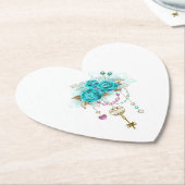 Türkisfarbene Rose mit Tasten Untersetzer (angewinkelt)