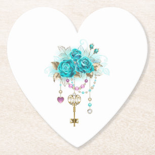 Türkisfarbene Rose mit Tasten Untersetzer