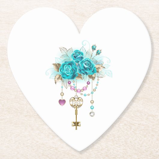 Türkisfarbene Rose mit Tasten Untersetzer (Vorderseite)