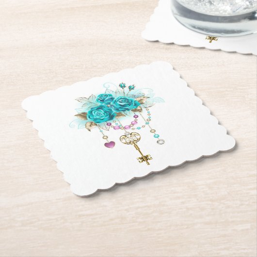 Türkisfarbene Rose mit Tasten Untersetzer (angewinkelt)