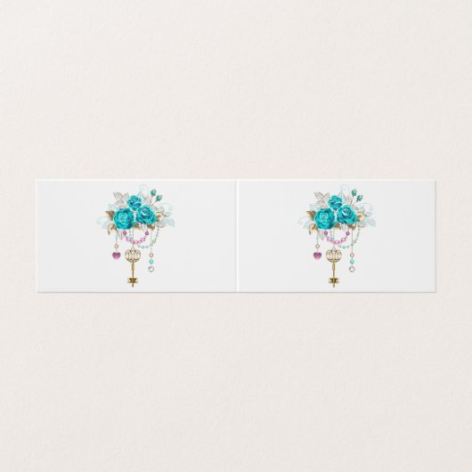 Türkisfarbene Rose mit Tasten Visitenkarten (Außenseite Aufgefaltet)