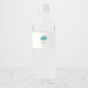 Türkisfarbene Rose mit Tasten Wasserflaschenetikett