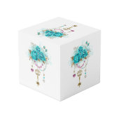 Türkisfarbene Rose mit Tasten Würfel (Rückseite Schrägansicht)