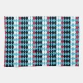 Türkisfarbene, rote, schwarze, weiße Diamanten Geschirrtuch (Horizontal)