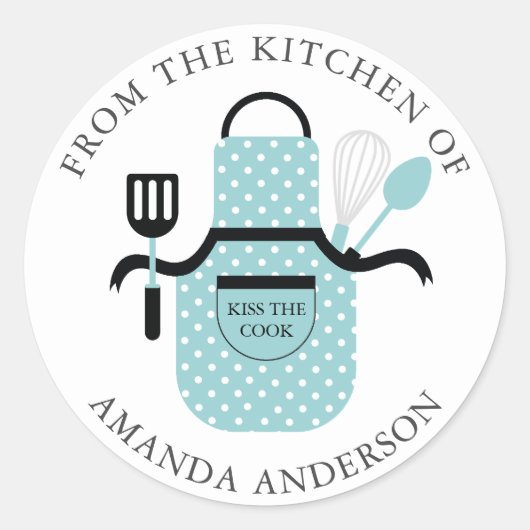 Türkisfarbene Schürze Küssen Sie den Koch aus der  Runder Aufkleber (Vorderseite)
