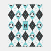 türkisfarbene Schwarz-weiße Fußball-Raute Fleecedecke (Vorderseite)