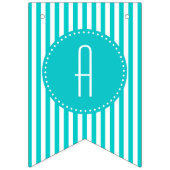 Türkisfarbene schwarz-weiße Streifen Happy Birthda Wimpelkette (Dritte Fahne)