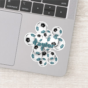 Türkisfarbene schwarze Fußball-Sticker mit Namen Aufkleber