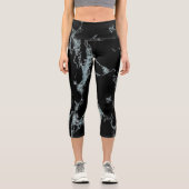 Türkisfarbene, schwarze Marmorverkleidung Capri Leggings (Vorderseite)