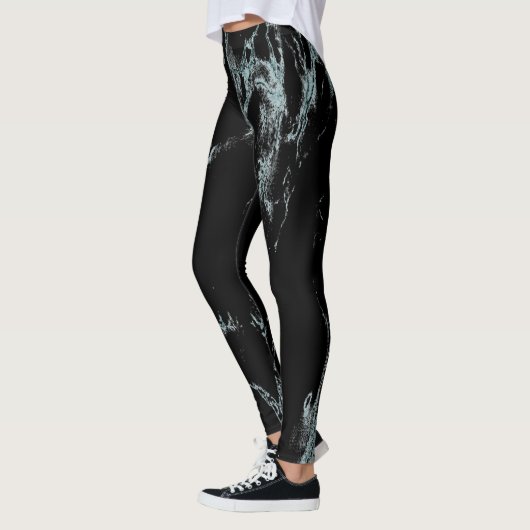 Türkisfarbene, schwarze Marmorverkleidung Leggings (Links)