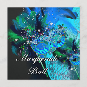 Türkisfarbene schwarze Masken Maskenball-Party Einladung