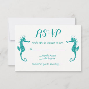 Türkisfarbene Seepferdchen-Strand-Hochzeit RSVP Karte
