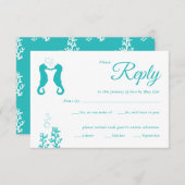 Türkisfarbene Seepferde Hochzeitskarte RSVP Karte (Vorne/Hinten)