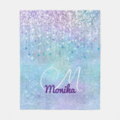 Türkisfarbene Silver Imitats Monogram Glitzer Fleecedecke (Vorderseite)