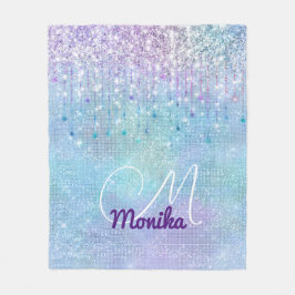 Türkisfarbene Silver Imitats Monogram Glitzer Fleecedecke