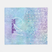 Türkisfarbene Silver Imitats Monogram Glitzer Fleecedecke (Vorderseite (Horizontal))