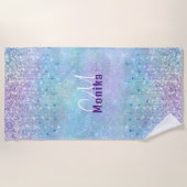 Türkisfarbene Silver Imitats Monogram Glitzer Strandtuch (Vorderseite)