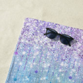 Türkisfarbene Silver Imitats Monogram Glitzer Strandtuch (Beispiel)