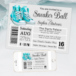 Türkisfarbene Sneaker Ball Geburtstagsfeier Schuh- Einladung