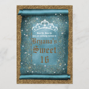 Türkisfarbene Sparkle- und Gold-Diamant-Tiara-Scro Einladung