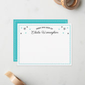 Türkisfarbene Sterne vom Schreibtisch mit dem Name Mitteilungskarte (Vorderseite/Rückseite Beispiel)