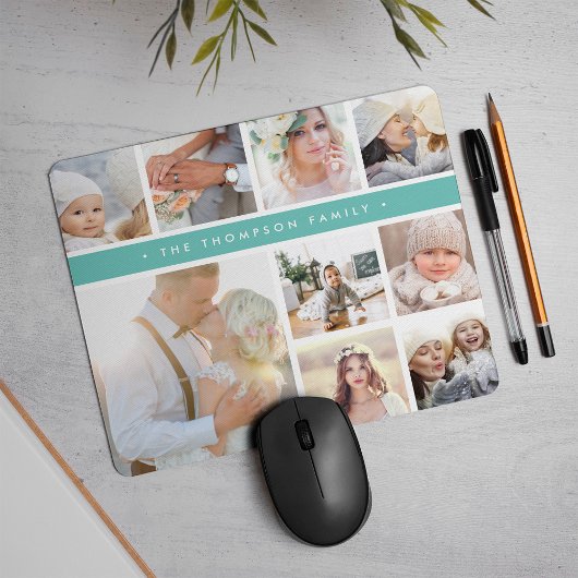 Türkisfarbene Streifen-FotoCollage Mousepad
