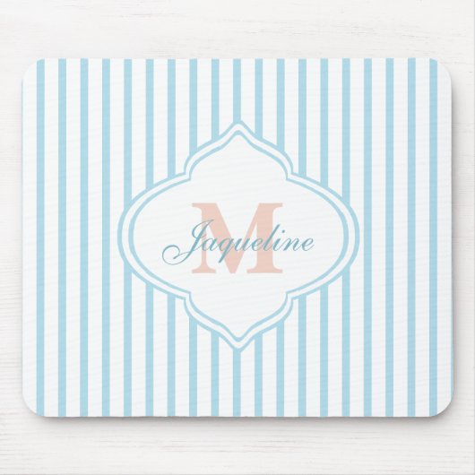 Türkisfarbene Streifen-Monogramm Mousepad (Vorne)