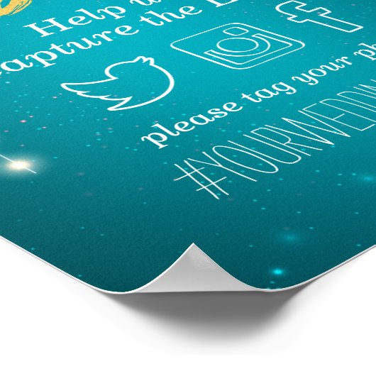 Türkisfarbene String Lights Wedding Oh Snap Hashta Poster (Ecke)