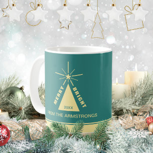 Türkisfarbene Teal-Weihnachtsbaum-Familienfoto Kaffeetasse