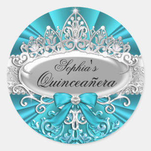 Türkisfarbene Tiara & Damast Quinceanera Aufkleber