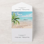 Türkisfarbene Tides Tropical Palm Tree Beach Hochz All In One Einladung (Außenbereich)