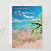 Türkisfarbene Tides Tropical Palm Tree Beach Hochz Einladung (Vorderseite)