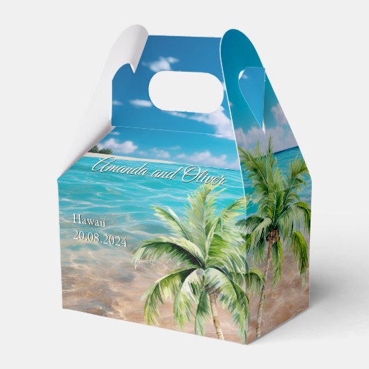 Türkisfarbene Tides Tropical Palm Tree Beach Hochz Geschenkschachtel (Vorderseite)