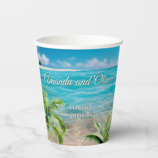 Türkisfarbene Tides Tropical Palm Tree Beach Hochz Pappbecher
