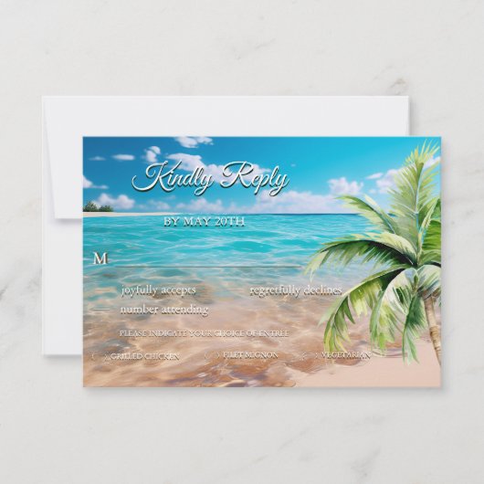 Türkisfarbene Tides Tropical Palm Tree Beach Hochz RSVP Karte (Vorderseite)
