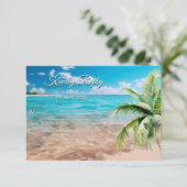 Türkisfarbene Tides Tropical Palm Tree Beach Hochz RSVP Karte (Stehend Vorderseite)