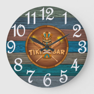 Türkisfarbene Tiki-Bar Große Wanduhr