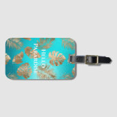 Türkisfarbene tropische Blätter Gepäckanhänger (Vorderseite (Horizontal))