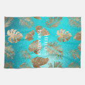 Türkisfarbene tropische Blätter Geschirrtuch (Horizontal)