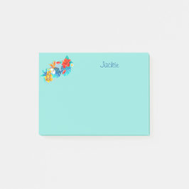 Türkisfarbene tropische Blume Personalisiert 4x3 Post-it Klebezettel