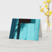 Türkisfarbene Tür, leere Grußkarte Karte (Gelbe Blume)