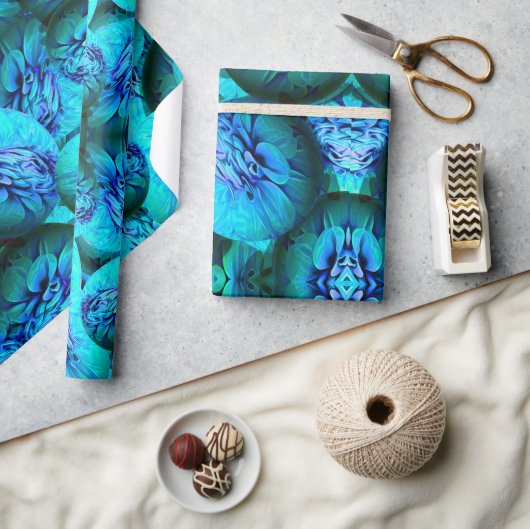 Türkisfarbene und blaue Sphären in 3D-Optik Geschenkpapier (Kunsthandwerk)