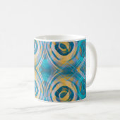 Türkisfarbene und gelbe Batik-Kreise & Diamanten Kaffeetasse (VorderseiteRechts)