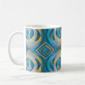 Türkisfarbene und gelbe Batik-Kreise & Diamanten Kaffeetasse (Links)