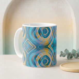  Türkisfarbene und gelbe Batik-Kreise und Diamante Kaffeetasse