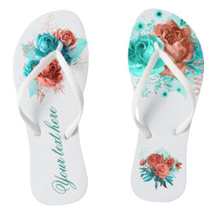 Türkisfarbene und korallenrote florale tropische H Badesandalen
