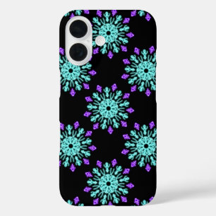 Türkisfarbene und lila neonfarbene Blume iPhone 16 Hülle