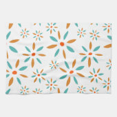 Türkisfarbene und orangefarbene Blume Mitte des 20 Geschirrtuch (Horizontal)