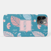Türkisfarbene und rosa Blätter und Doodles Persona Case-Mate iPhone Hülle (Rückseite (Horizontal))
