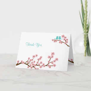 Türkisfarbene und rosa Kirschblüten-Hochzeits-Dank Dankeskarte